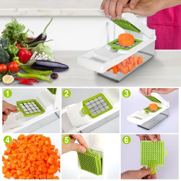 12 In 1 Vegetable Chopper With Container Kitchen Food Slicer Dicer Grater
