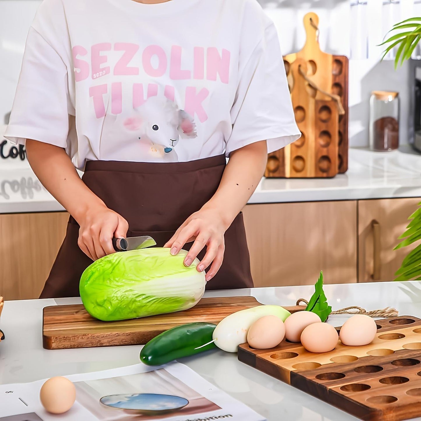 Two-pack Solid Wood Egg Rack With Handles Multi-compartment Egg Storage Container Suitable For Natural Wood Grain Kitchen Countertops And Cabinets Space-saving And Durable Design Country Style Kitchen