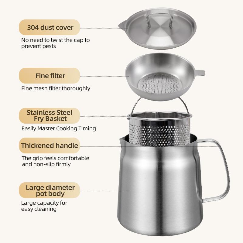 Stainless Steel Oil Filter Pot with Fine Mesh – Smart Grease Container for Kitchen